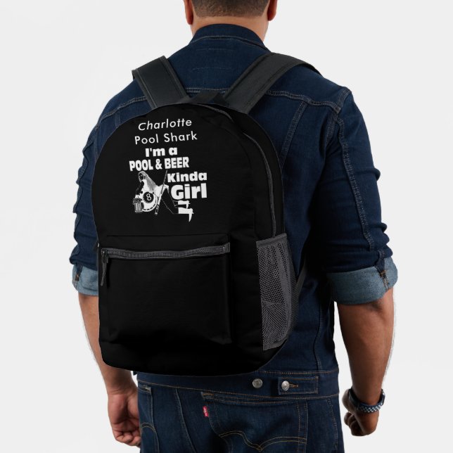 Billiards and Beer Quote With Retro Vibe Printed Backpack (Insitu (Model))