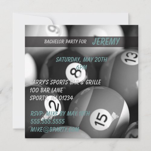 Billiards Bachelor Party Invitation Cards