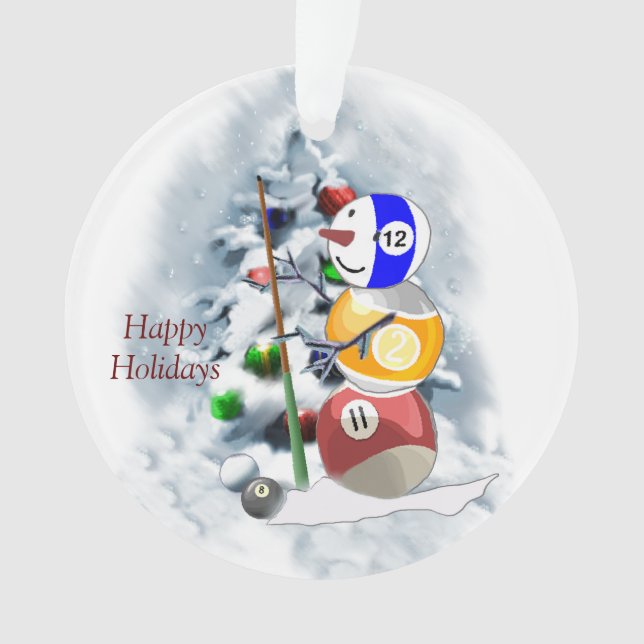 Billiards Ball Snowman Christmas Acrylic Ornament (Front)