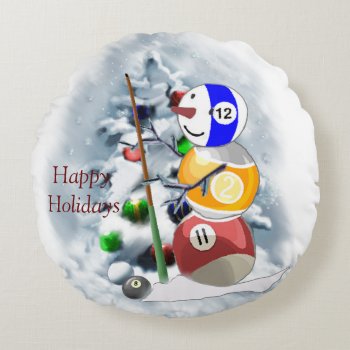 Billiards Ball Snowman Christmas Round Pillow by TheSportofIt at Zazzle