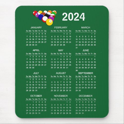 Billiards Balls Pool Design 2024 Calendar MousePad