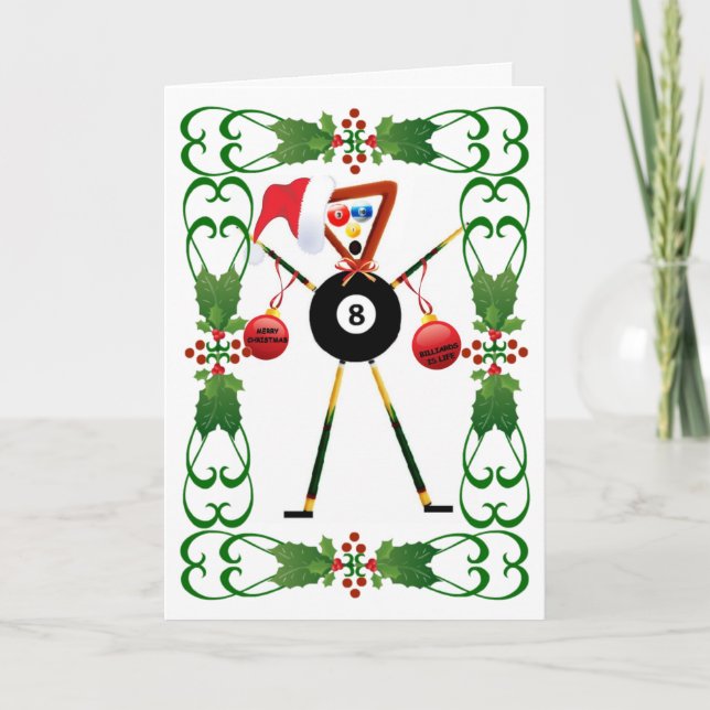 Billiards Cartoon Christmas Holiday Card (Front)