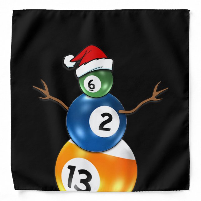 Billiards Christmas Snowman With Pool Table Balls Bandana (Front)