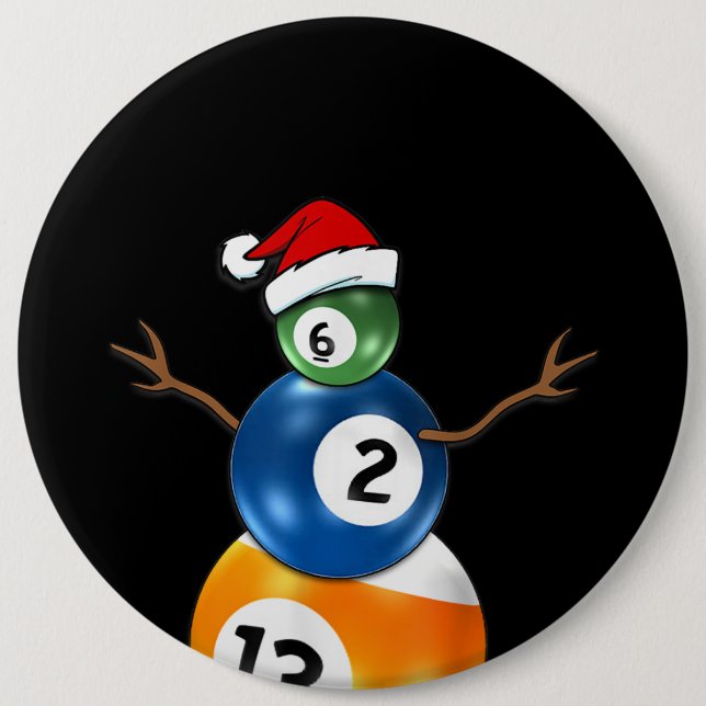 Billiards Christmas Snowman With Pool Table Balls Button (Front)