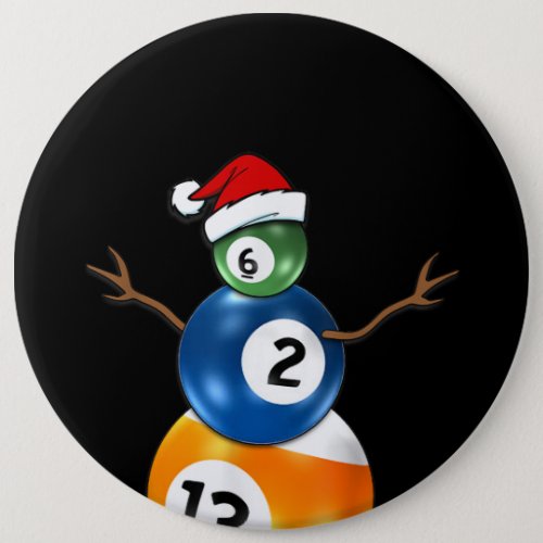 Billiards Christmas Snowman With Pool Table Balls Button