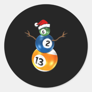 Billiards Christmas Snowman With Pool Table Balls Classic Round Sticker