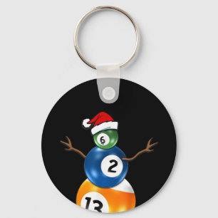 Billiards Christmas Snowman With Pool Table Balls Keychain