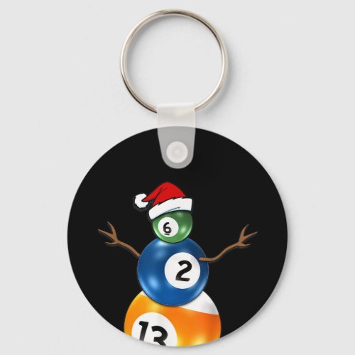 Billiards Christmas Snowman With Pool Table Balls Keychain