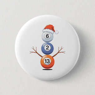Billiards Christmas Snowman With Pool Table  Button