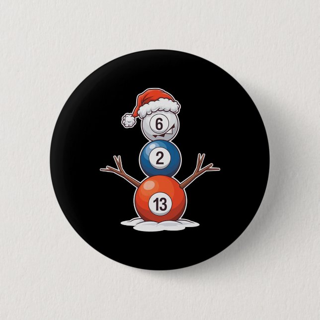 Billiards Christmas Snowman With Pool Table  Button (Front)