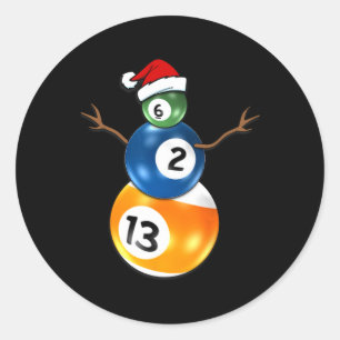 Billiards Christmas Snowman With Pool Table Classic Round Sticker