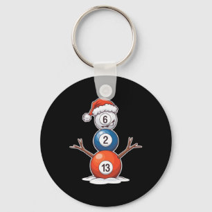 Billiards Christmas Snowman With Pool Table Keychain