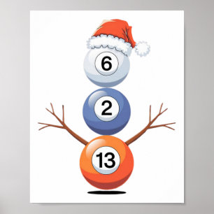Billiards Christmas Snowman With Pool Table Poster