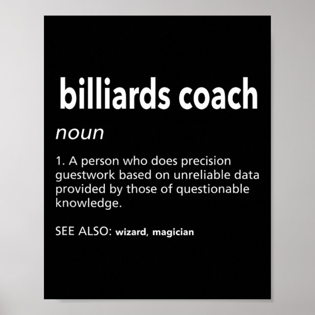 Billiards Coach Definition Funny Pool Player Humor Poster (Front)