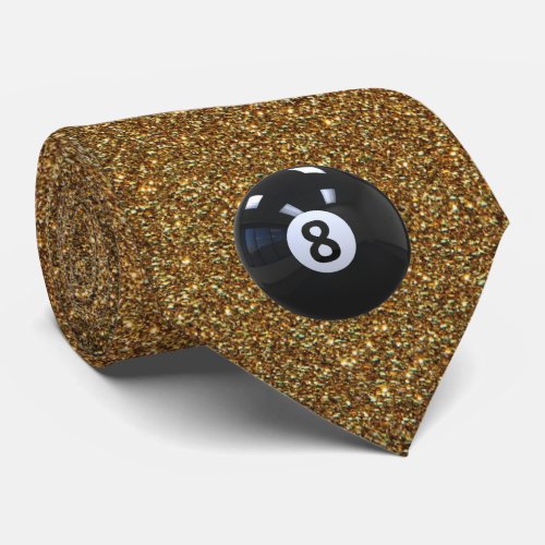 Billiards Cool Eight Ball Pool Gold Neck Tie