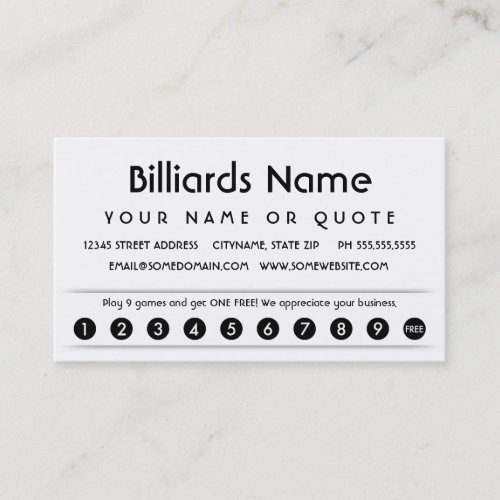 billiards customer appreciation card