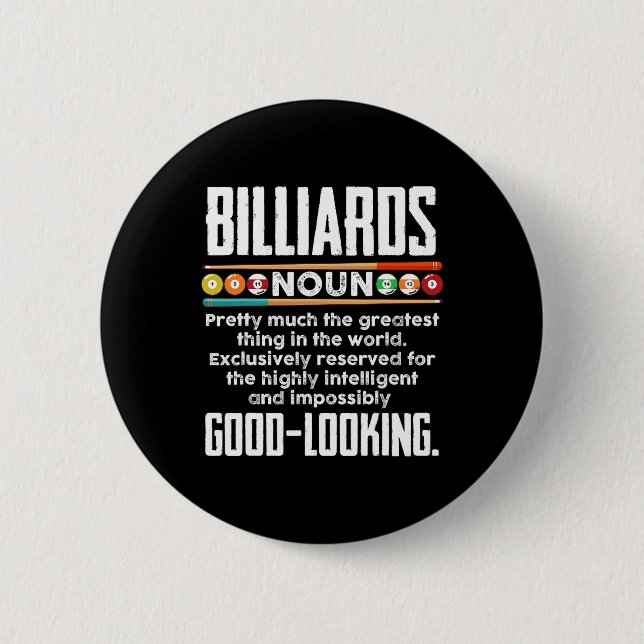 Billiards Definition - Funny Billiard 8 Ball Pool  Button (Front)