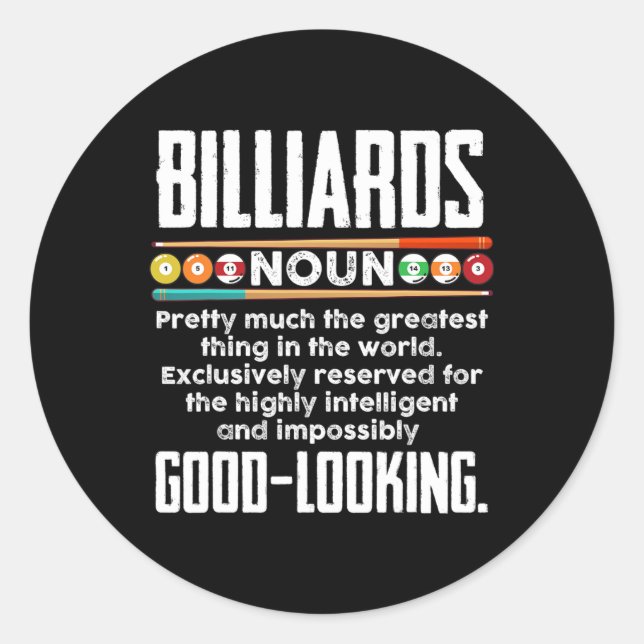 Billiards Definition - Funny Billiard 8 Ball Pool  Classic Round Sticker (Front)
