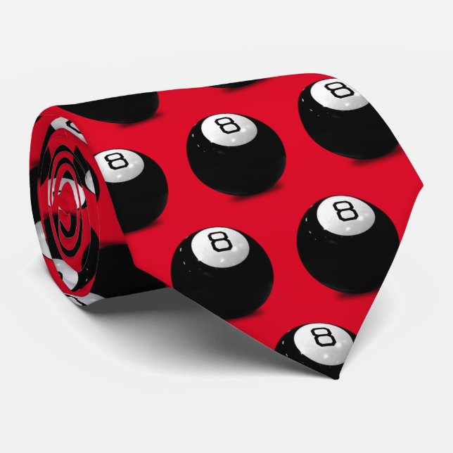 Billiards Eight Ball on red Neck Tie (Rolled)