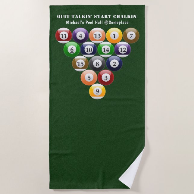 Billiards Eight-Ball Rack 8-Ball Pool Game Sporty Beach Towel (Front)