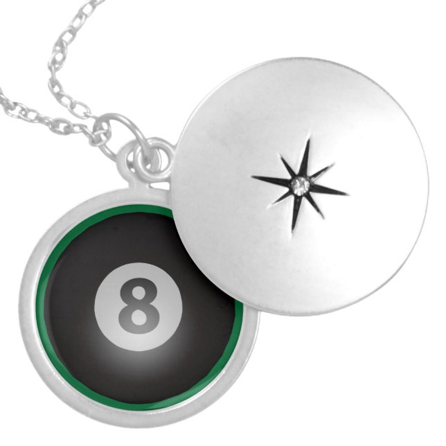 Billiards Eight Ball Silver Plated Necklace (Front)