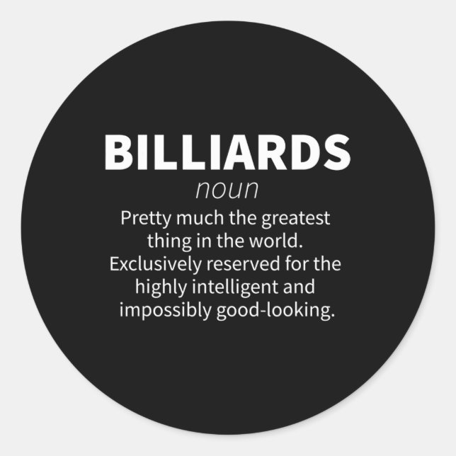 Billiards Funny Definition Pool Snooker Player Gif Classic Round Sticker (Front)