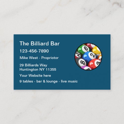 Billiards Hall Cocktail Lounge Business Card