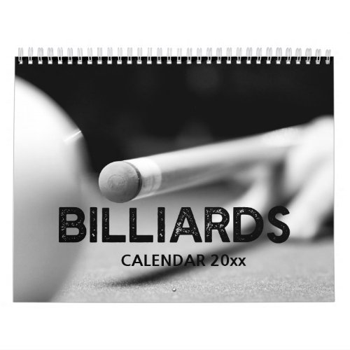Billiards in Black  White Wall Calendar