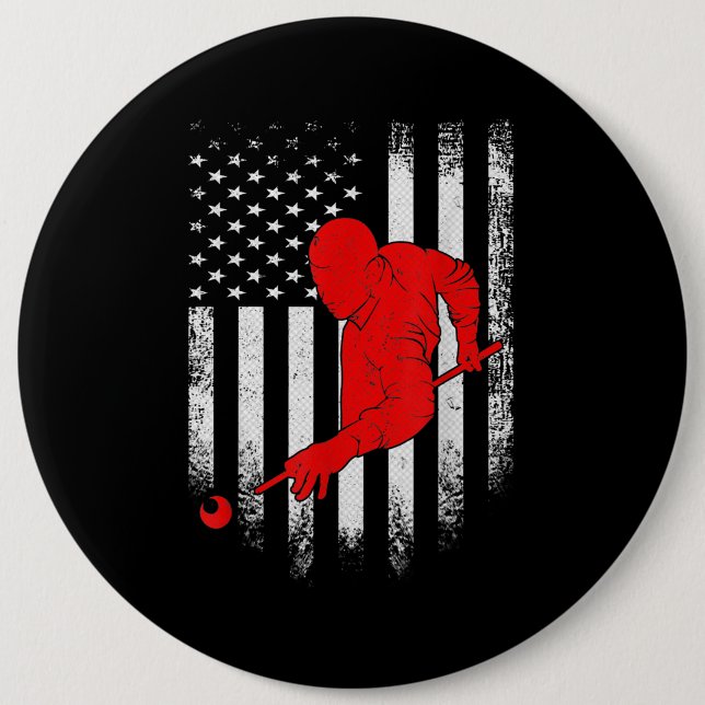 Billiards Lover | American Flag Billiards Gift Button (Front)
