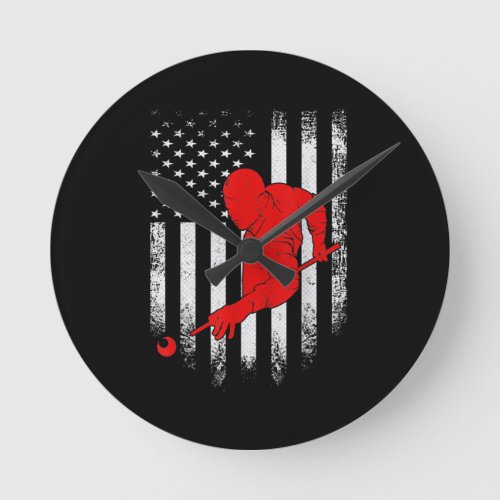 Billiards Lover  American Flag Billiards Gift Round Clock