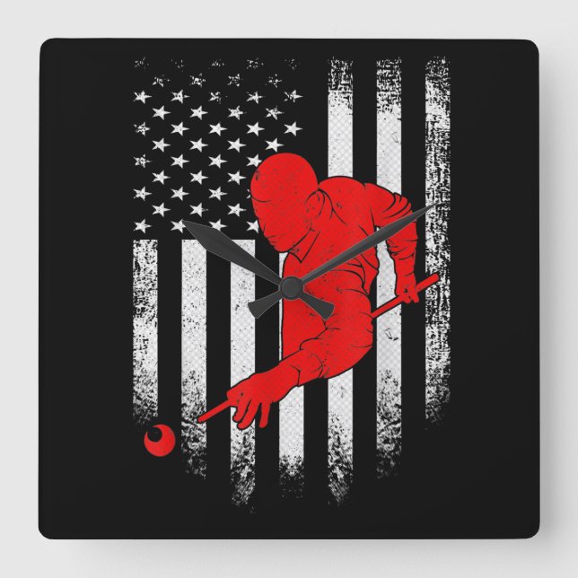 Billiards Lover | American Flag Billiards Gift Square Wall Clock (Front)