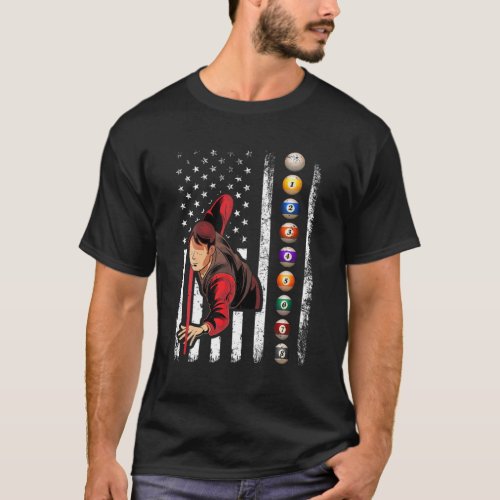 Billiards Lover Retro American Flag Billiards 4Th T_Shirt