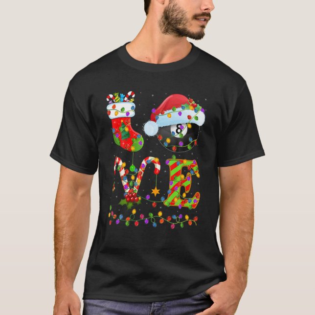 Billiards Lover Xmas Lighting Santa Love Billiards T-Shirt (Front)