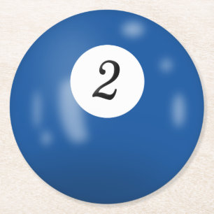 Billiards number 2 ball round paper coaster