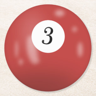 Billiards number 3 ball round paper coaster