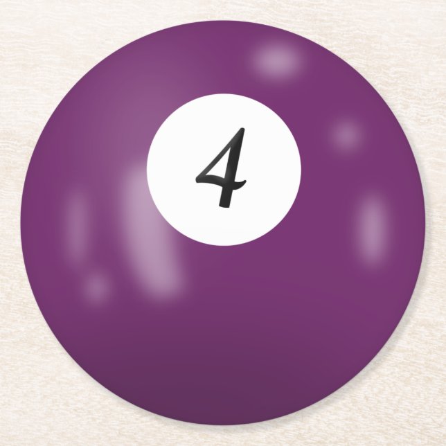 Billiards number 4 ball round paper coaster (Front)