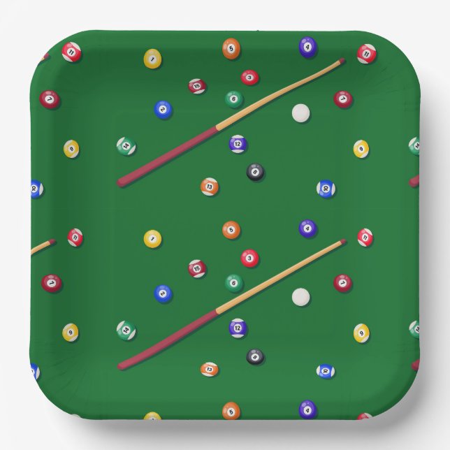 Billiards Paper Plates, Pool Table Party Plates (Front)