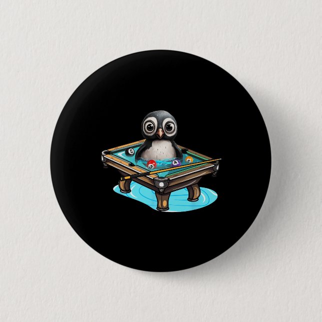 Billiards Penguin Hustler Pool Snooker Playing Poo Button (Front)