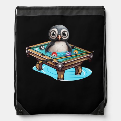 Billiards Penguin Hustler Pool Snooker Playing Poo Drawstring Bag
