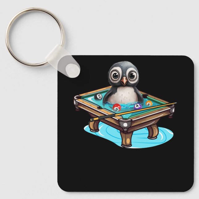 Billiards Penguin Hustler Pool Snooker Playing Poo Keychain (Front)