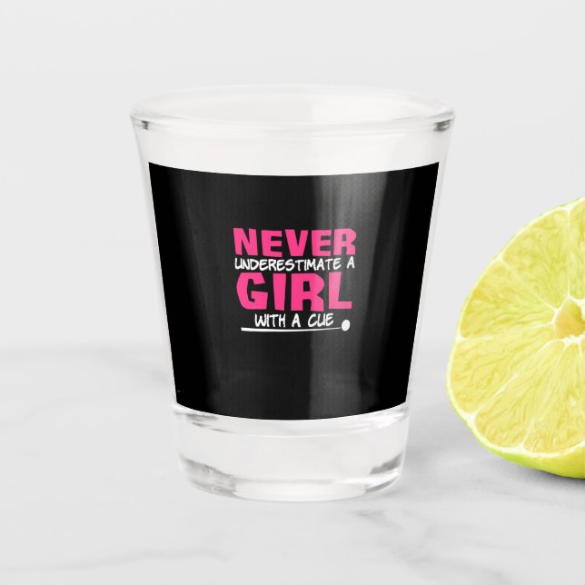 Billiards Player | Pool Billiards Girl With A Cue Shot Glass (Front)