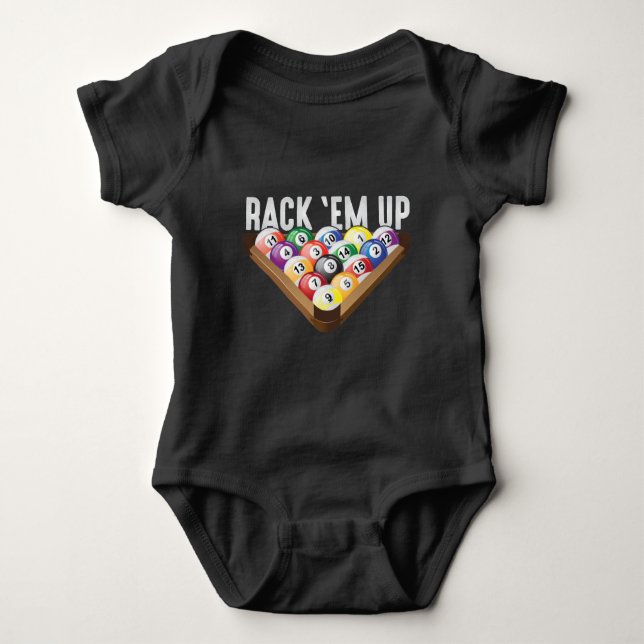 Billiards Player Rack em Up Eight Ball Pool Baby Bodysuit (Front)