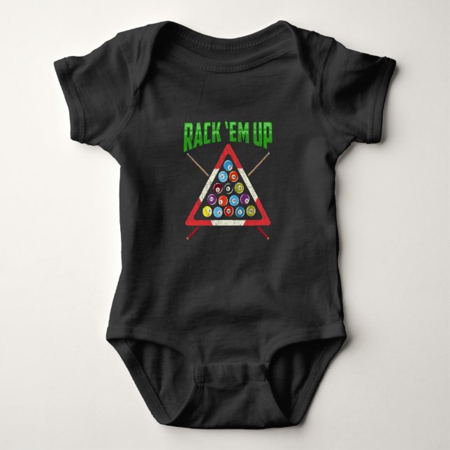 Billiards Player Rack em Up Eight Ball Snooker Baby Bodysuit (Front)