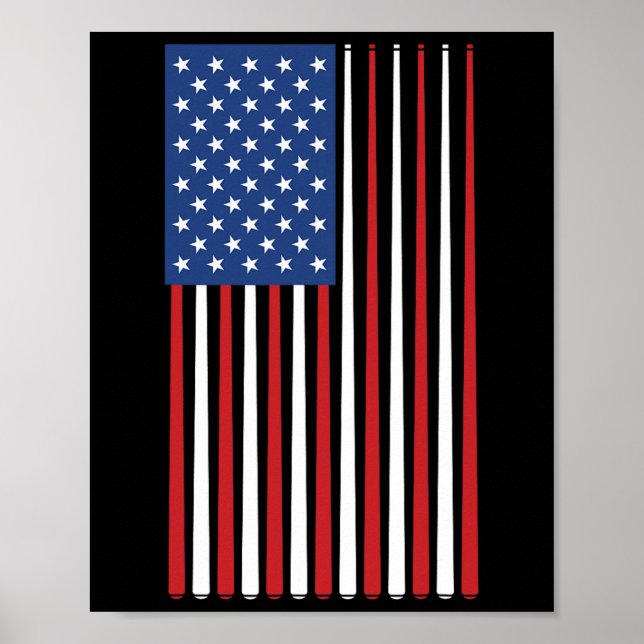 Billiards Player Usa American Flag Pool Sticks Cue Poster (Front)