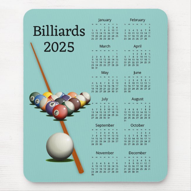 Billiards Pool 2025 Calendar Mousepad