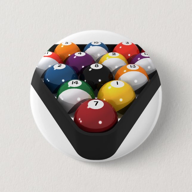 Billiards / Pool Balls Racked: Pinback Button (Front)