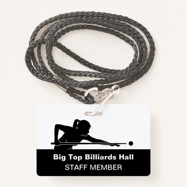 Billiards Pool Hall And Event Staff Member Budget Badge (Front with Lanyard)