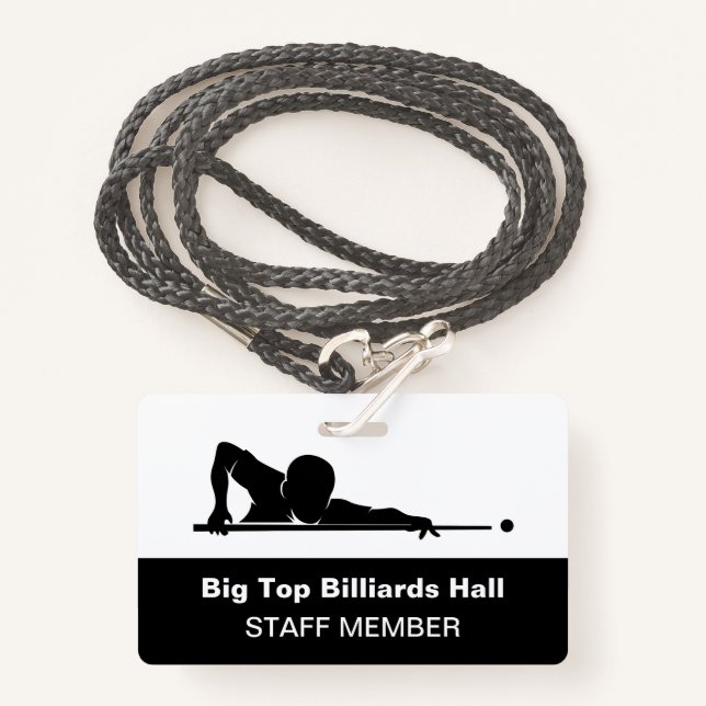Billiards Pool Hall And Event Staff Member Budget Badge (Front with Lanyard)