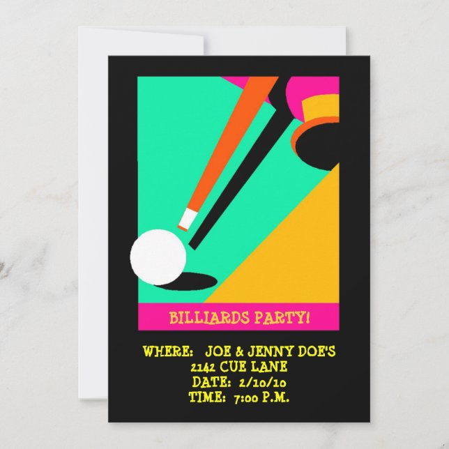 BILLIARDS ~ POOL PARTY INVITATION ~EZ TO CUSTOMIZE (Front)