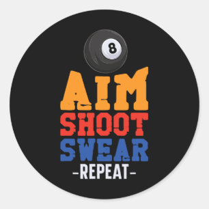 Billiards Pool Player Ball 8 Ball Vintage Aim Shoo Classic Round Sticker
